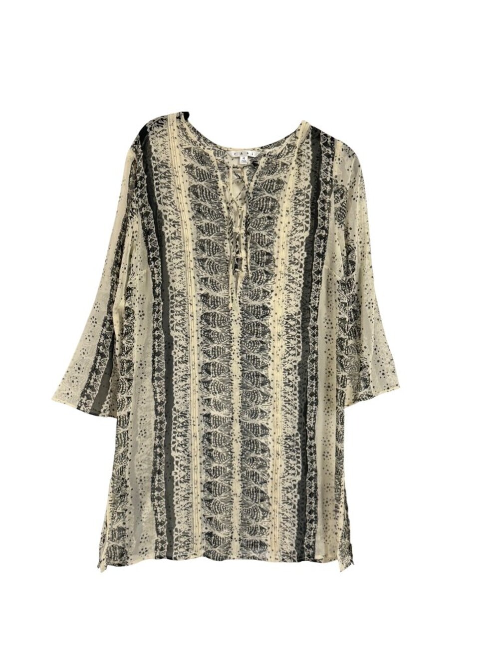 Cabi Beatnik Tunic Semi-Sheer Boho Black and Cream Size M